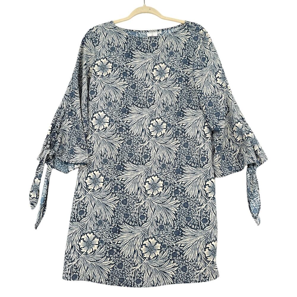 Morris Co x H&M Floral Pattern 3/4 Sleeves Tie Cuff Boat Neck Shift Dress Size 6